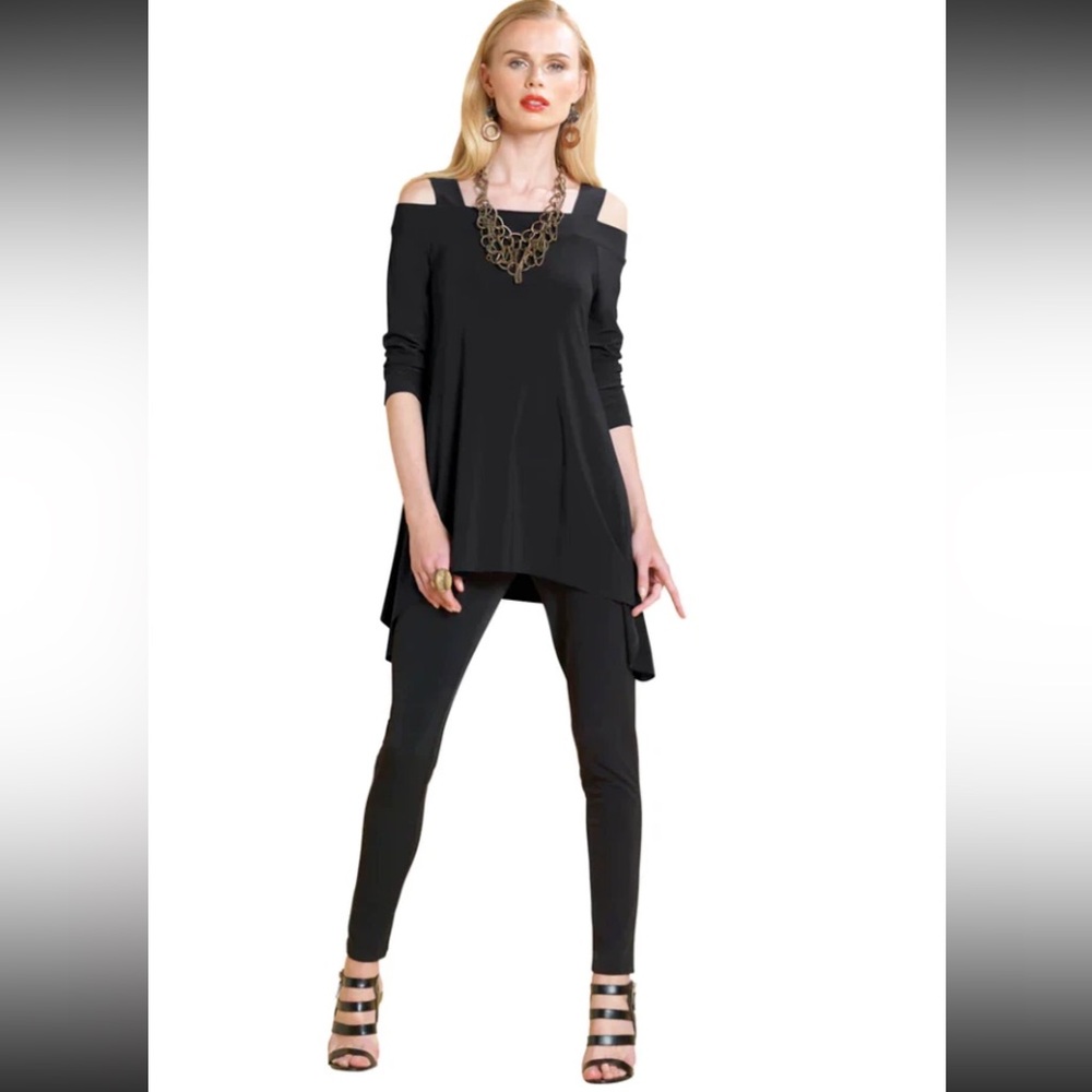 Clara Sun Woo Cold Shoulder Top Womens Black Square Neck Asymmetric - Size M‎